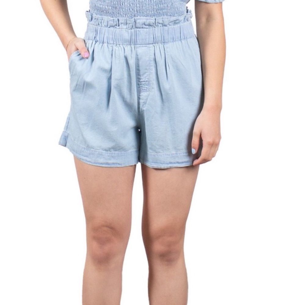 Mauby Paperbag shorts light blue chambray worn 1x medium